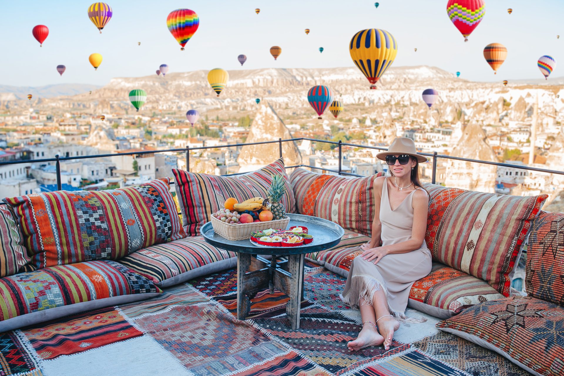 happy young woman during sunrise watching hot air 2022 04 07 00 30 35 utc