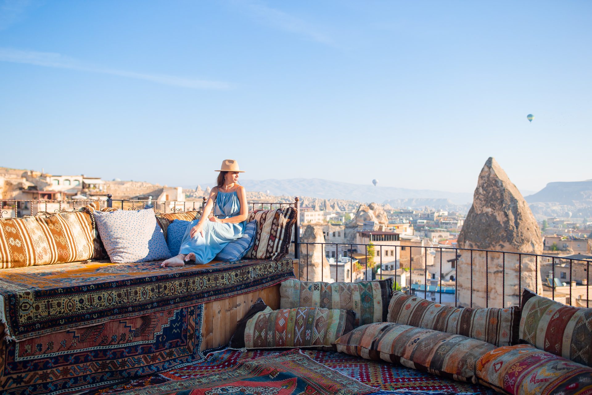 young woman in dress on the roof with amazing view 2022 12 07 02 39 12 utc